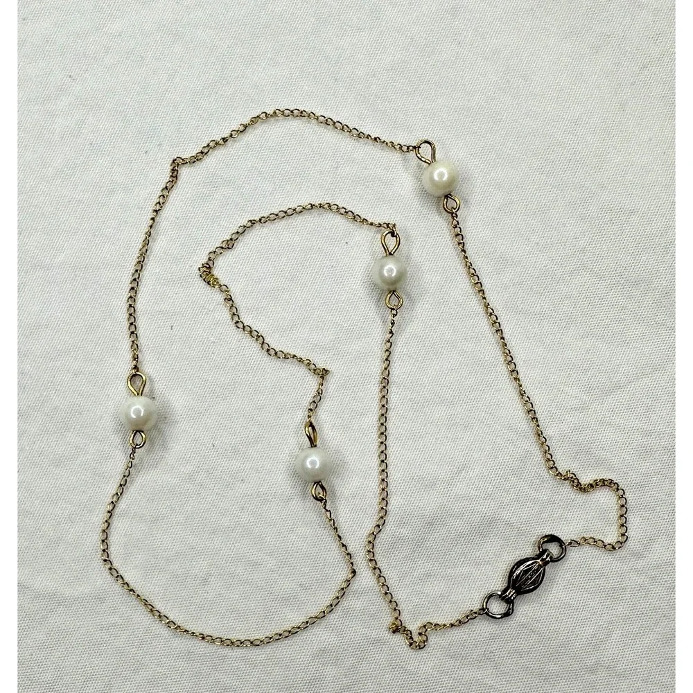 1/20th 12k Gold Necklace Childs Chain Faux Pearl Delicate 15 in Links VTG